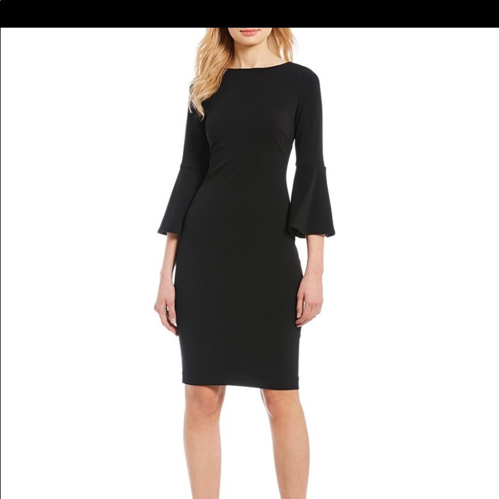 Calvin Kiein- Black Sheath, 3/4 Bell Sleeve Dress